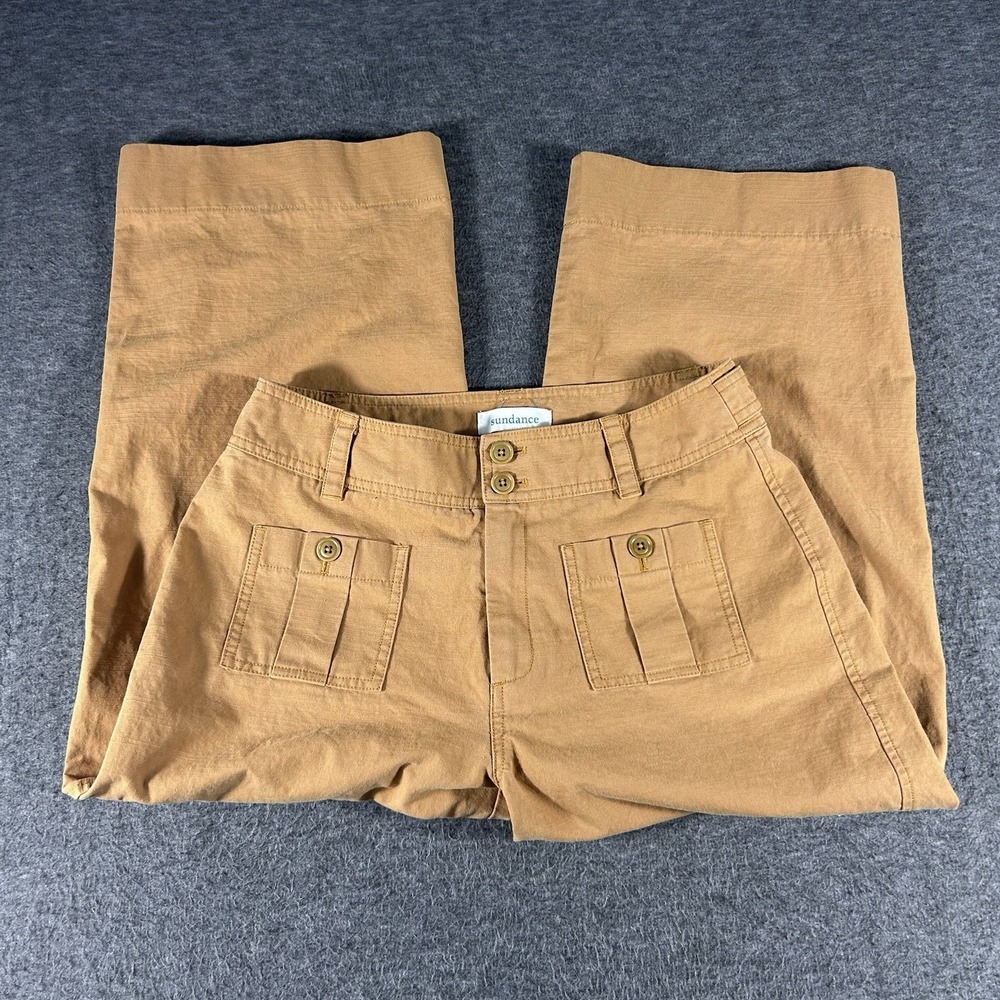 Sundance Voyager Size 10 Tan Cropped Wide Leg Pants Spring Boho Pockets